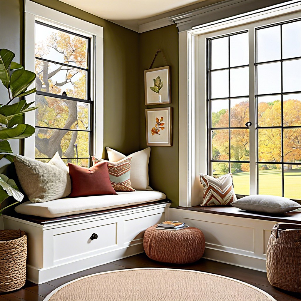 cozy reading nook with built in seat and bookshelves