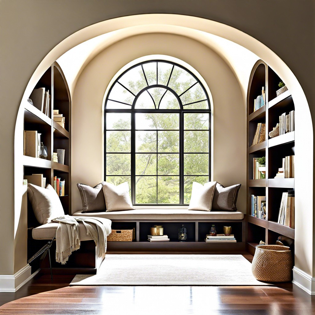 creating a reading nook with a bench under the arch