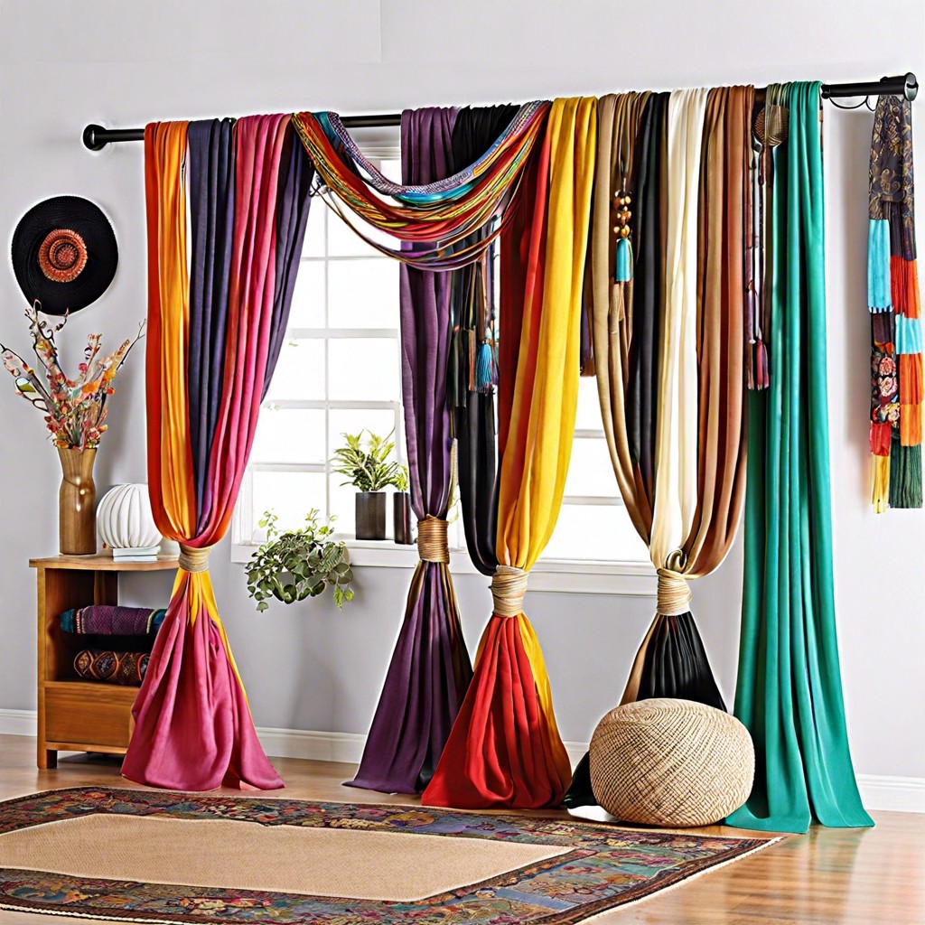 curtain rod with colorful scarves