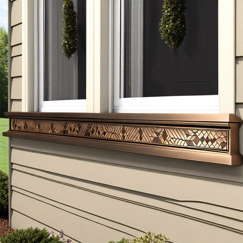 custom patterned bronze inlays on aluminum window sills