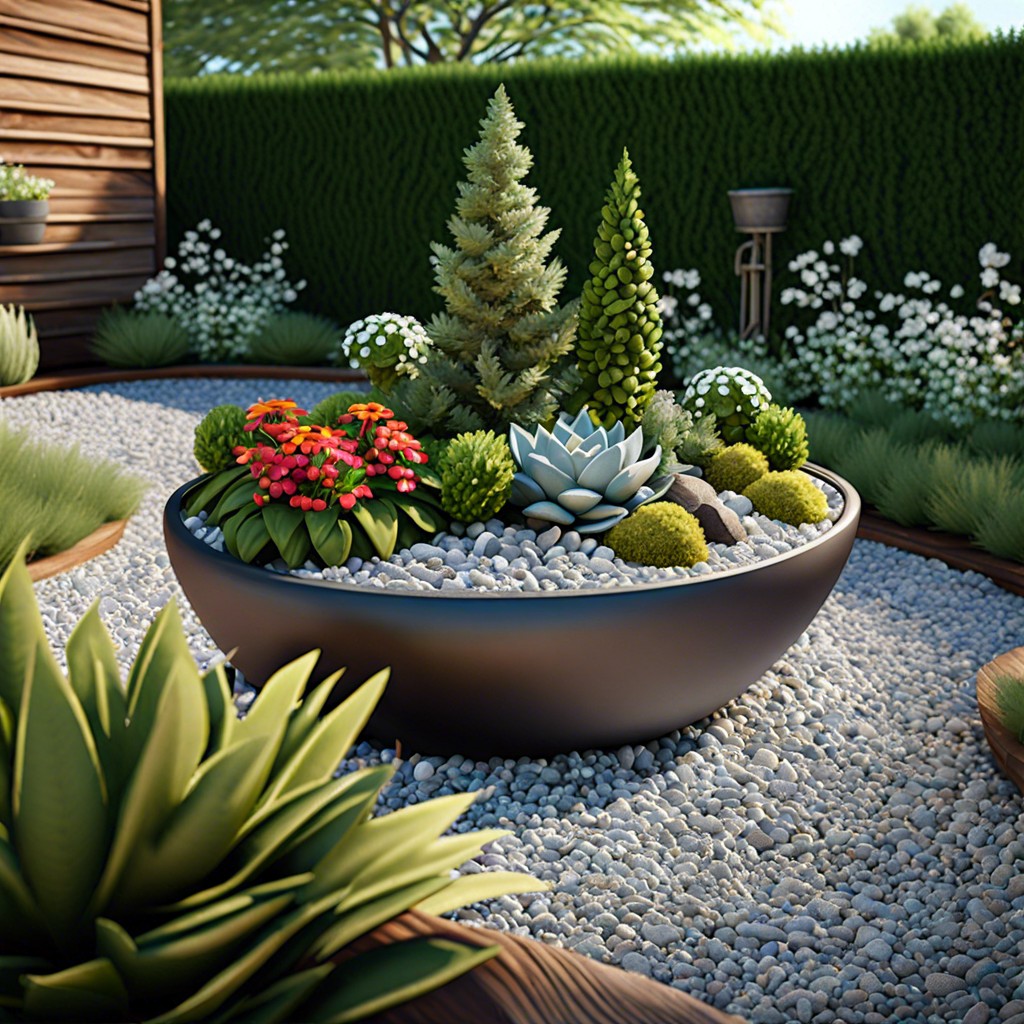 decorative gravel with container gardens