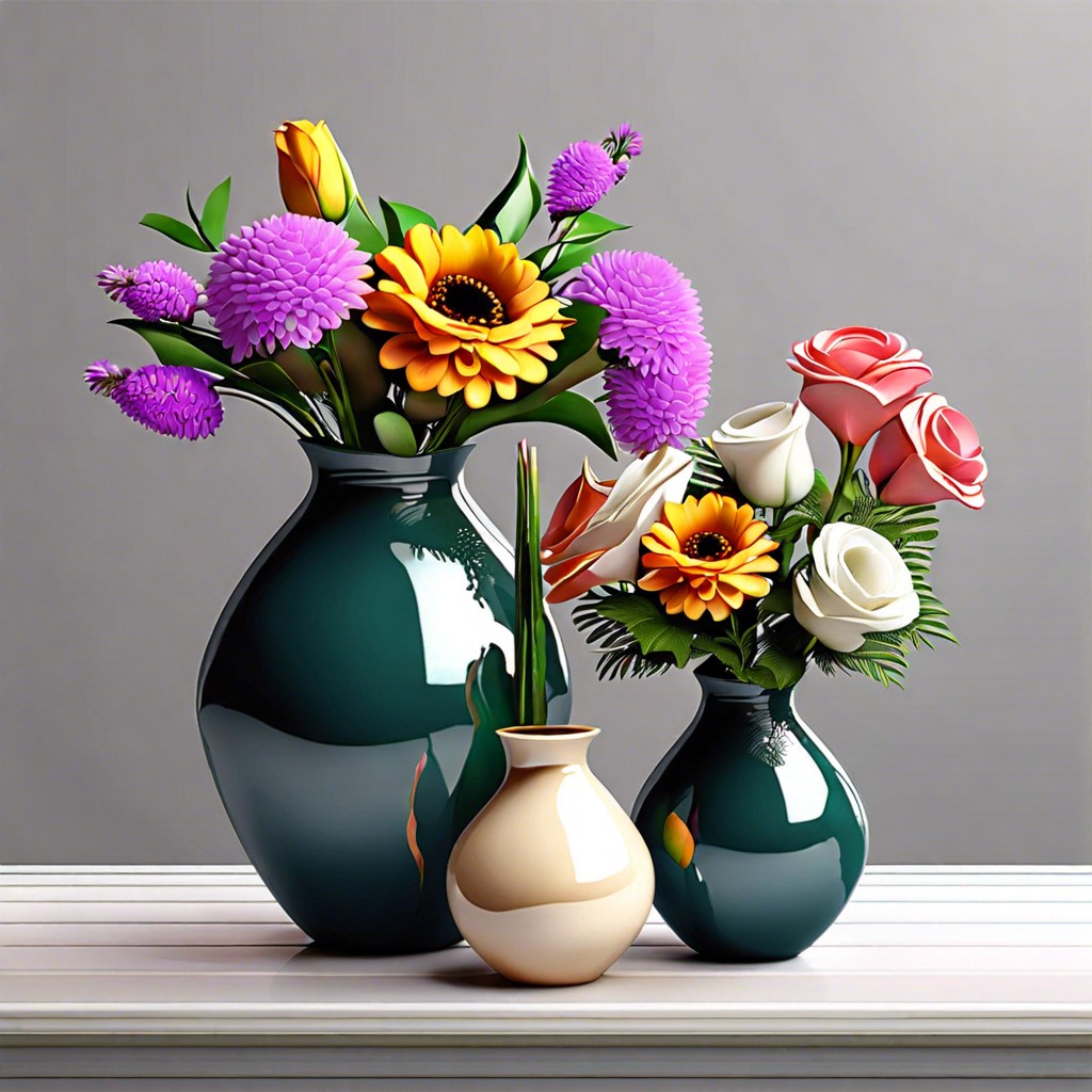 decorative vases with fresh flowers