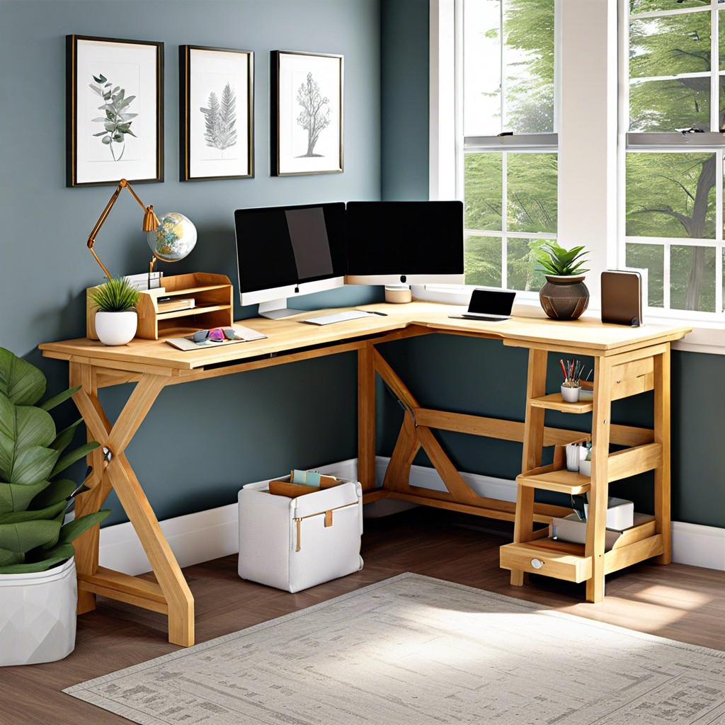 dual level desk create a split desk design where one level is for technology and another for paperwork or crafts utilizing vertical space
