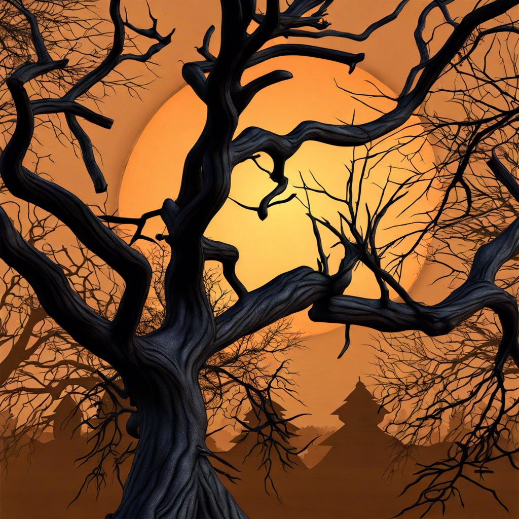 eerie tree branches with owls
