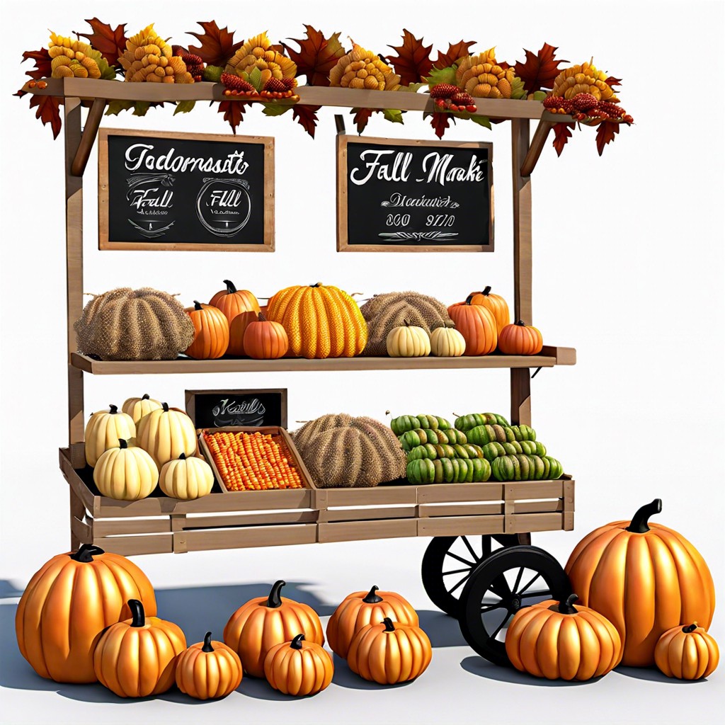 fall harvest marketplace create a mini market with baskets of fresh fall produce and flowers
