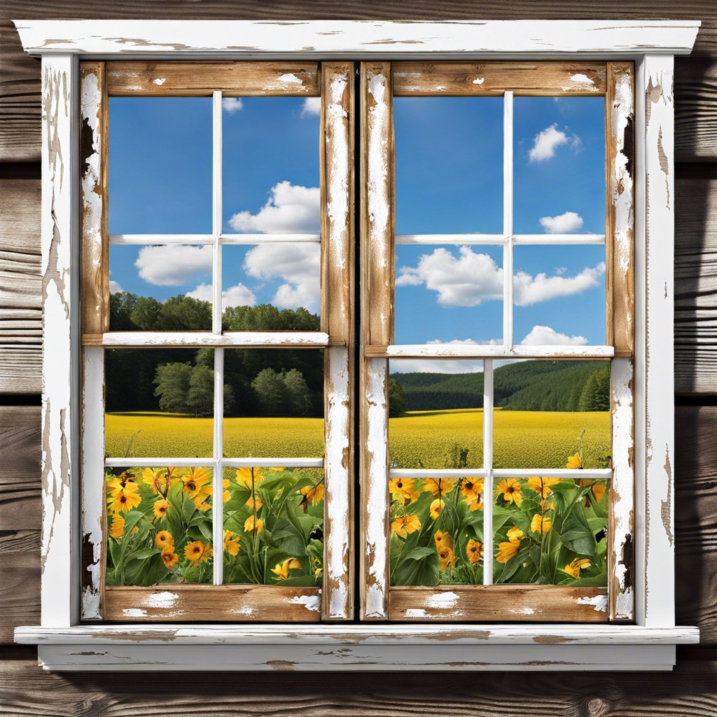 farmhouse distressed wood window frames