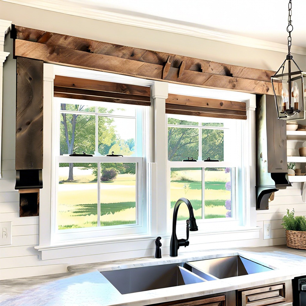 farmhouse style with a rustic wooden header