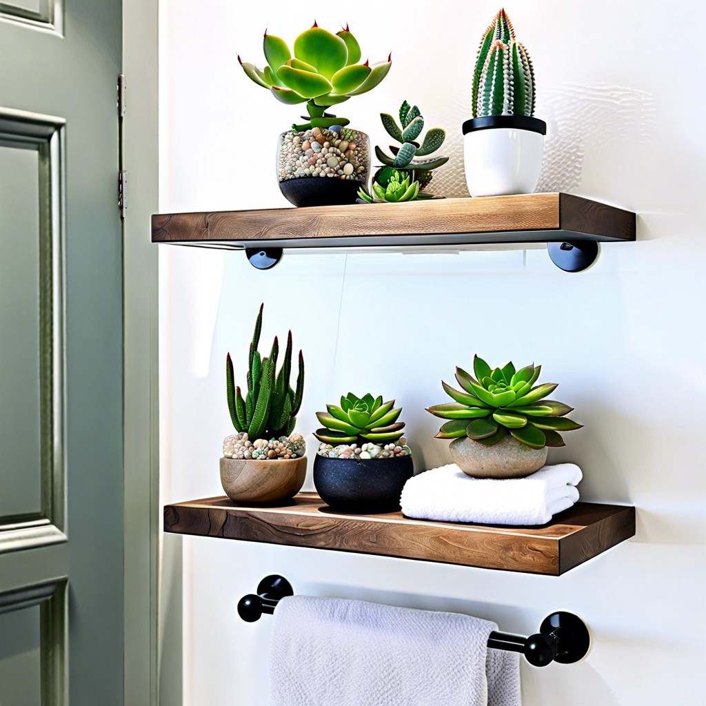 floating glass shelves with small succulents