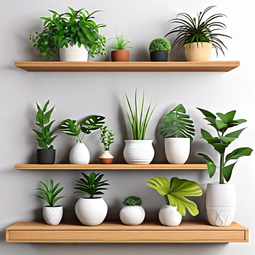 floating shelves with potted plants