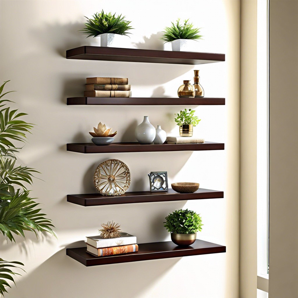 floating shelves with small plants