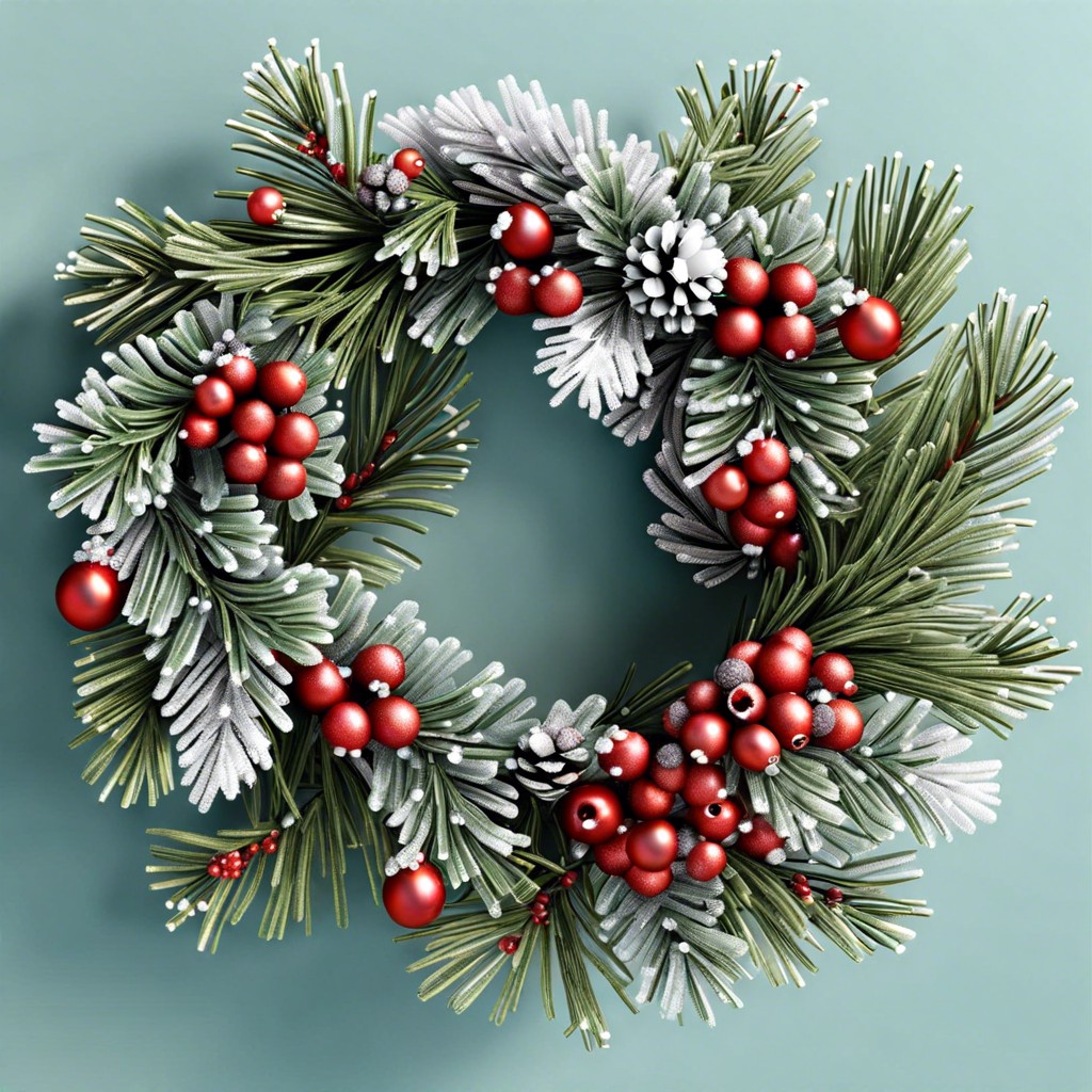 frosted pine wreath with berries