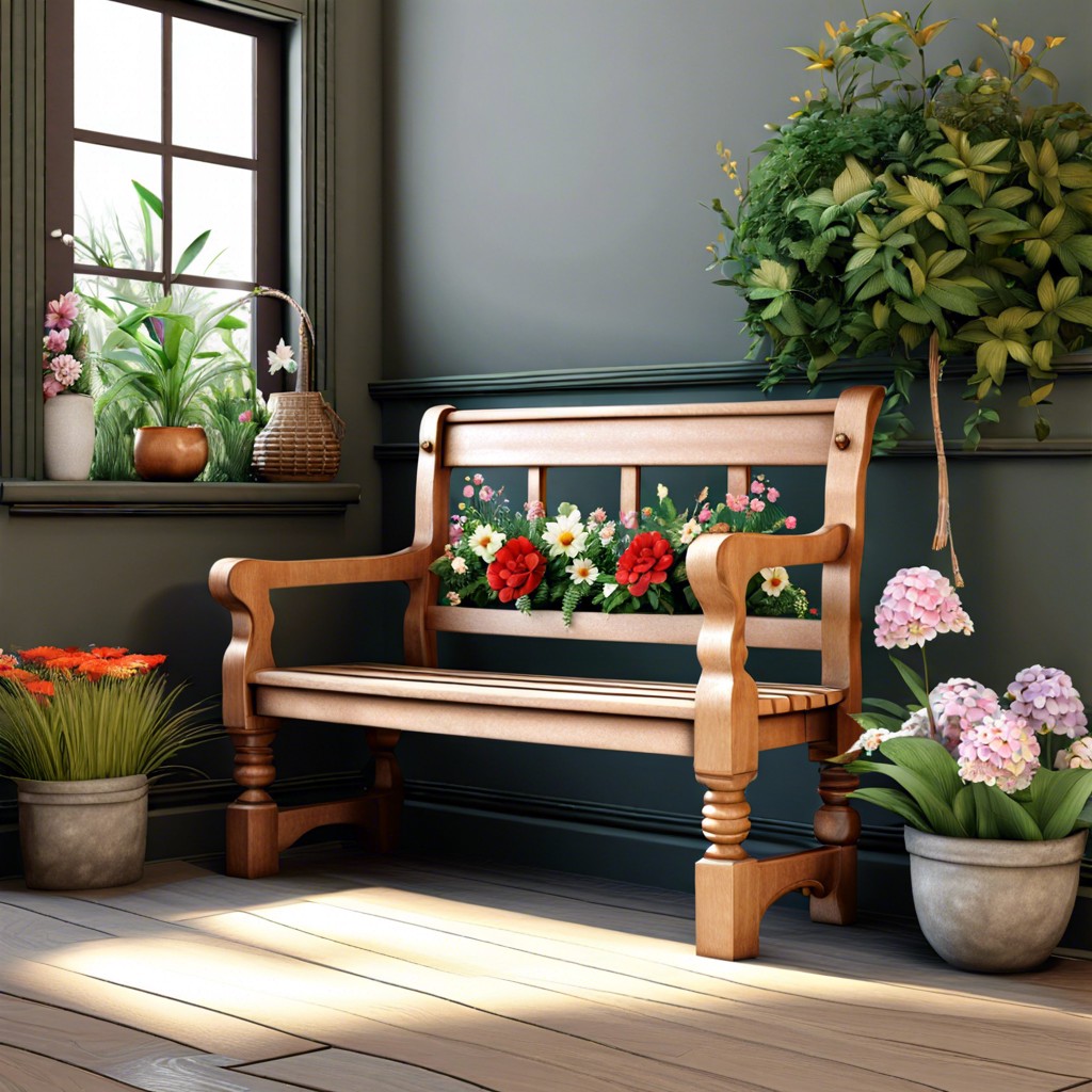 garden bench floral prints and green colors to reflect a garden indoor