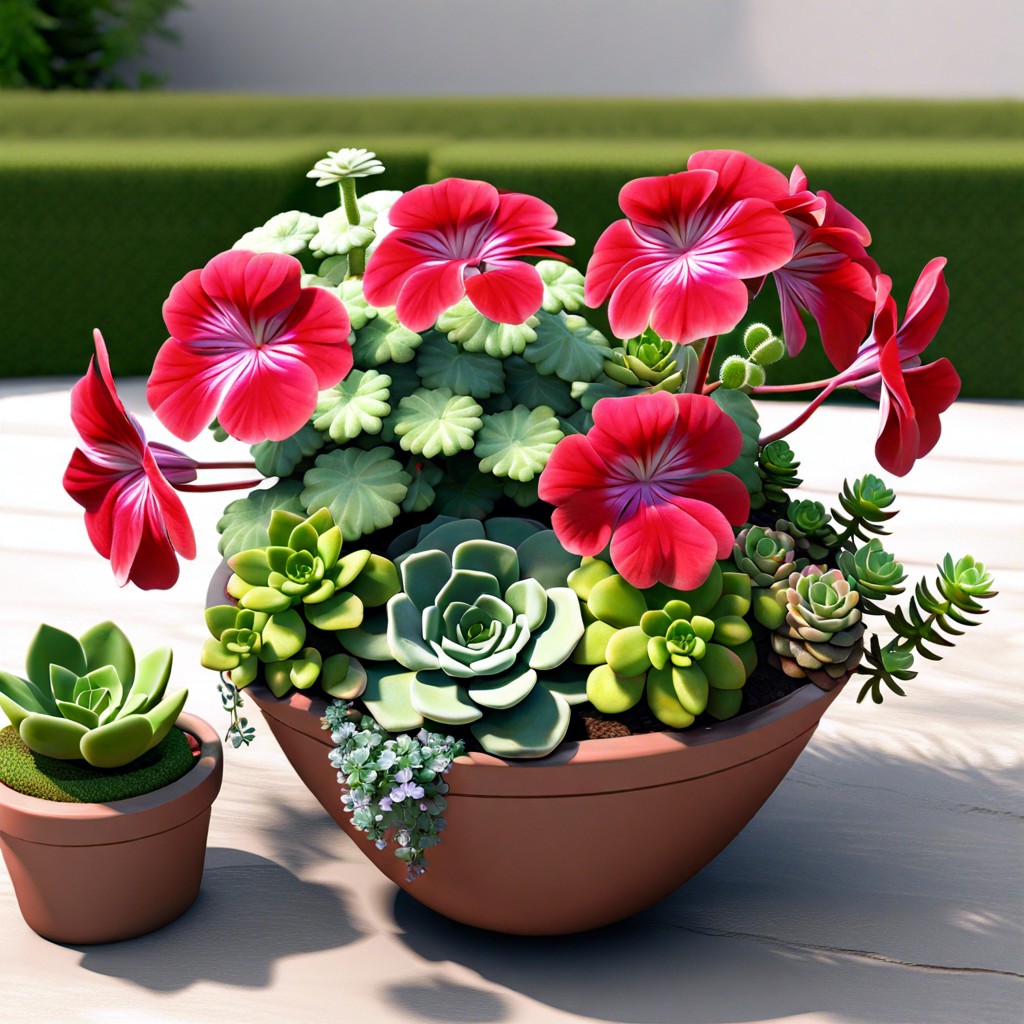 geraniums and succulents mix