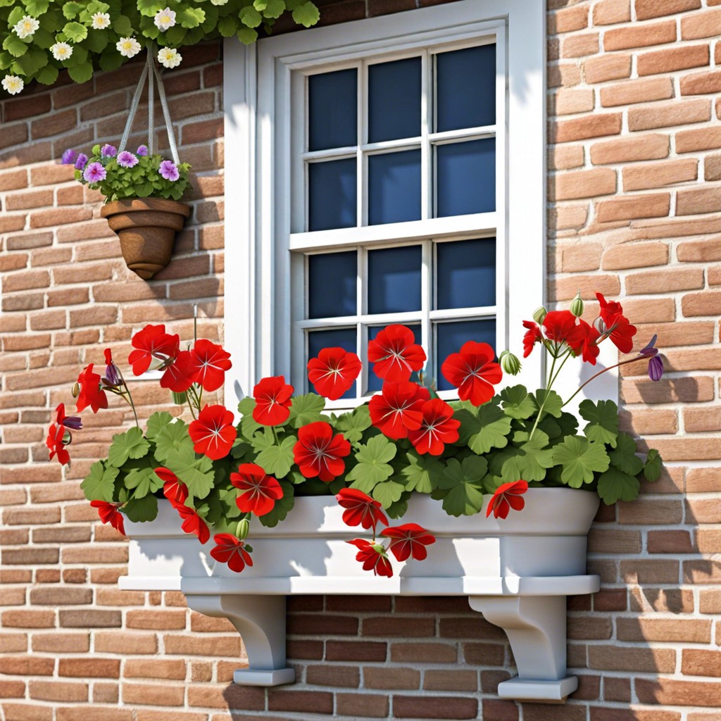 geraniums and trailing lobelia