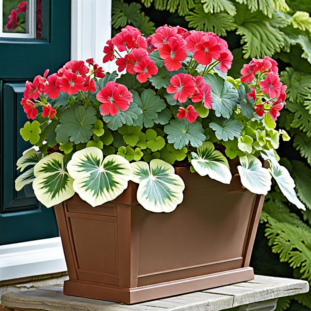 geraniums and variegated leaves