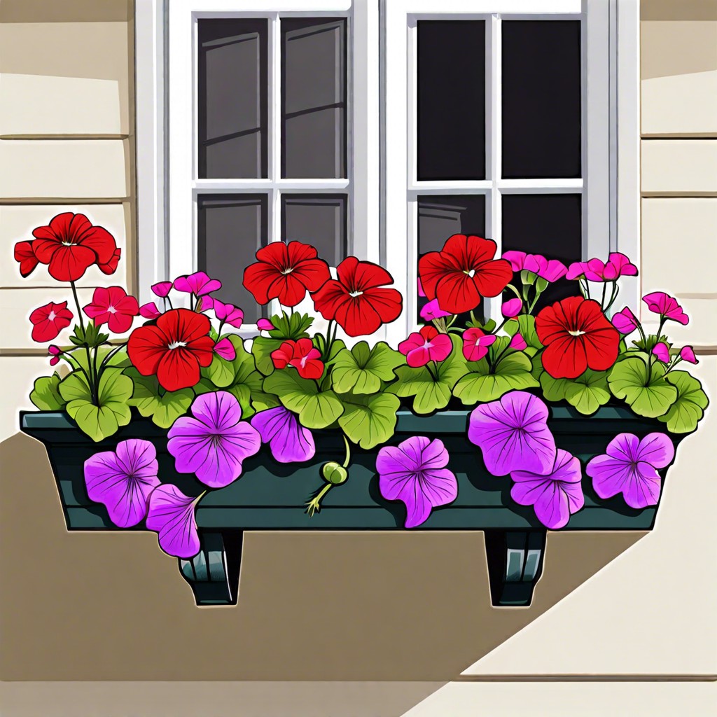 geraniums mixed with petunias