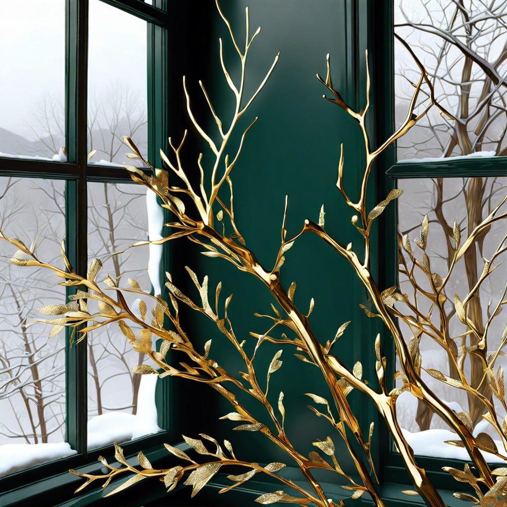 gilded accents gold sprayed branches with dark green foliage