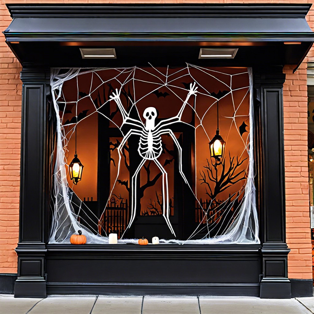 halloween haunt spooky decor with cobwebs witches hats and black cats
