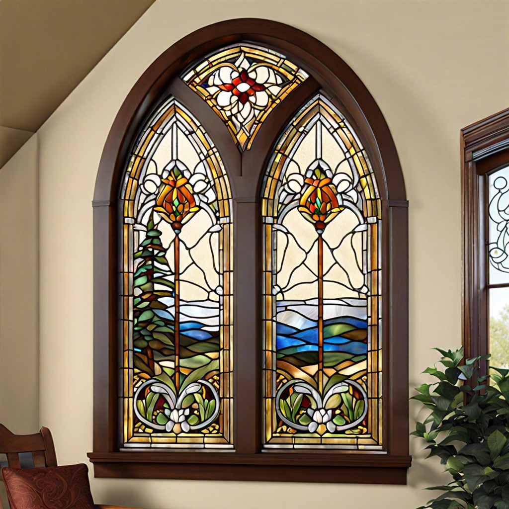 hanging a custom stained glass piece in the arch