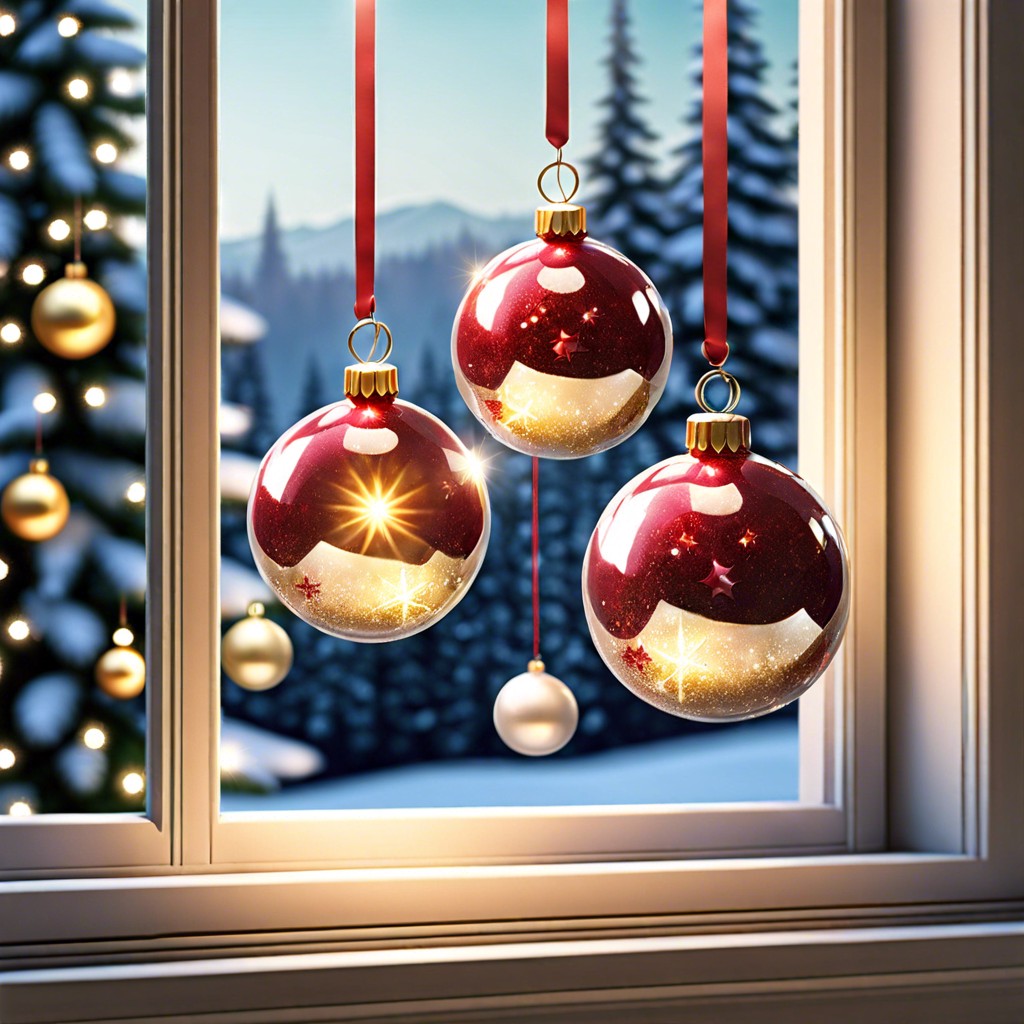 hanging ornaments suspend shimmering baubles at varying heights using clear fishing line