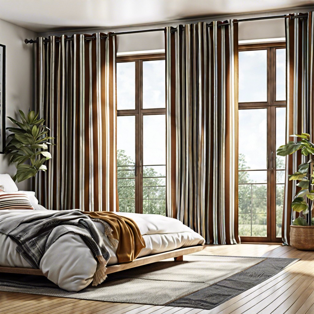 horizontal striped curtains to widen the visual space