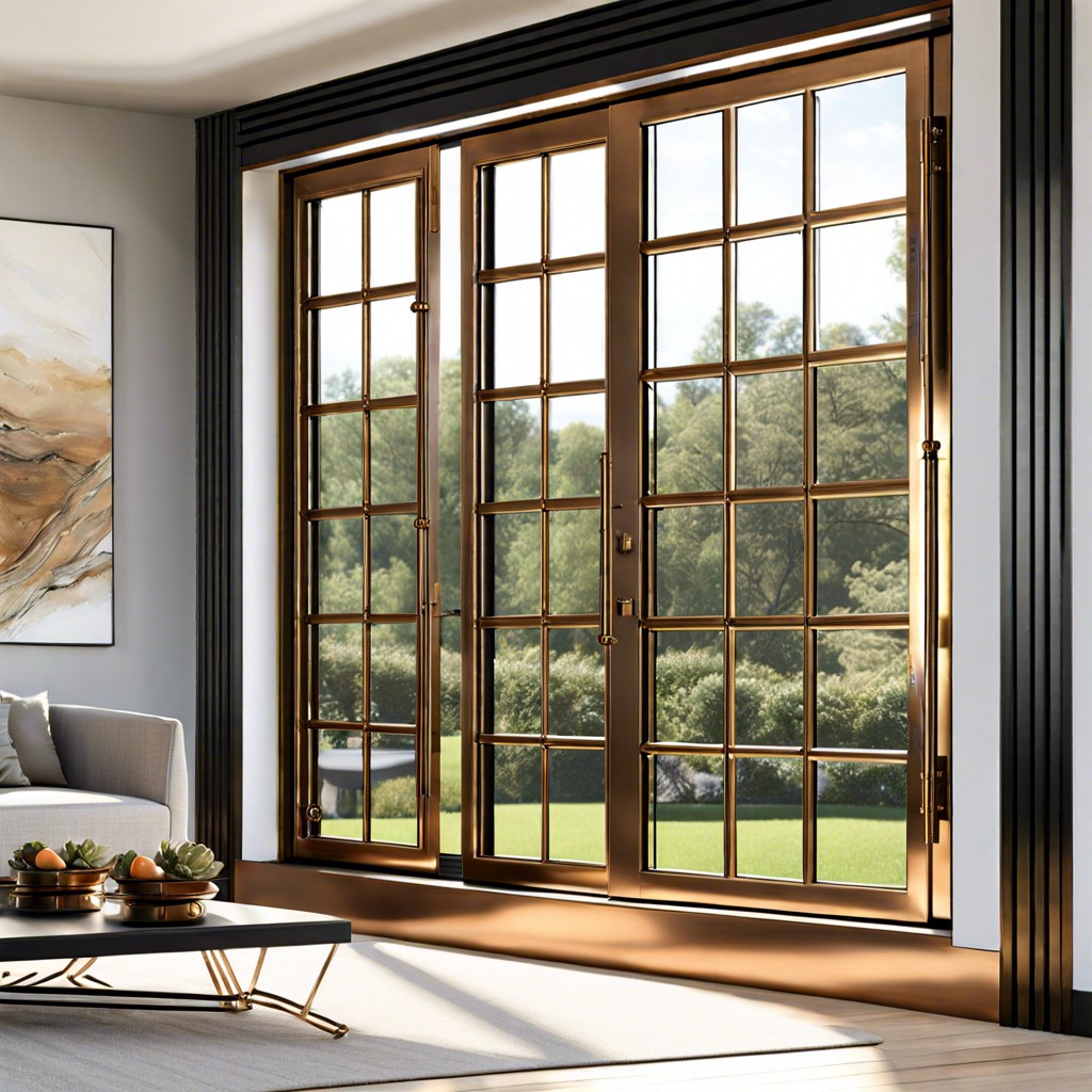 industrial chic aluminum windows with exposed bronze hardware