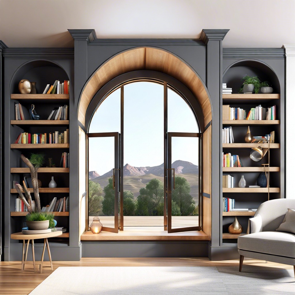 integrated bookshelf over window arch
