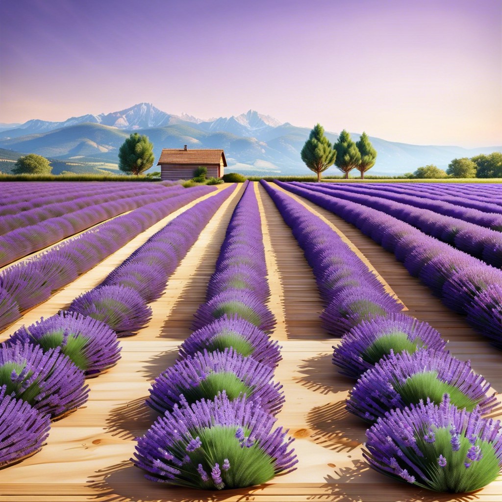 lavender rows with wooden border