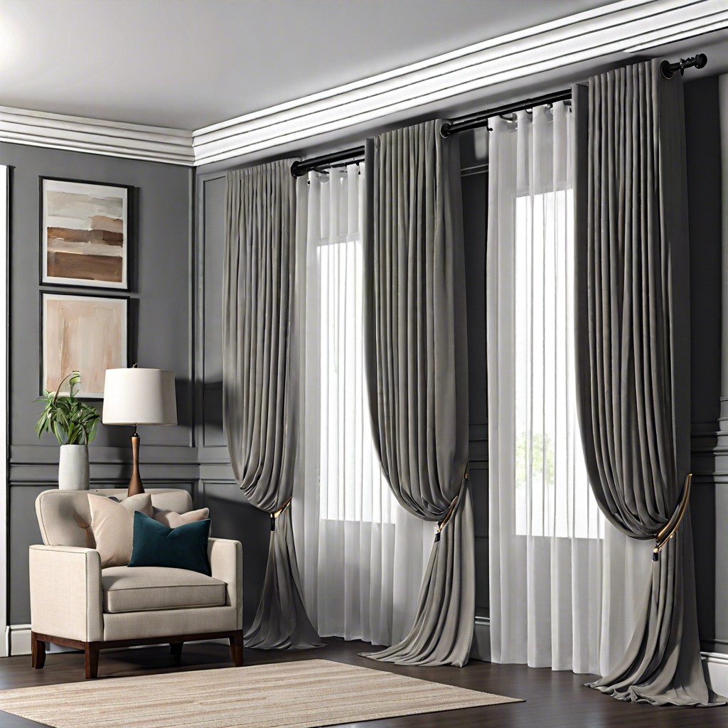 layered sheers and blackout curtains for light control and privacy