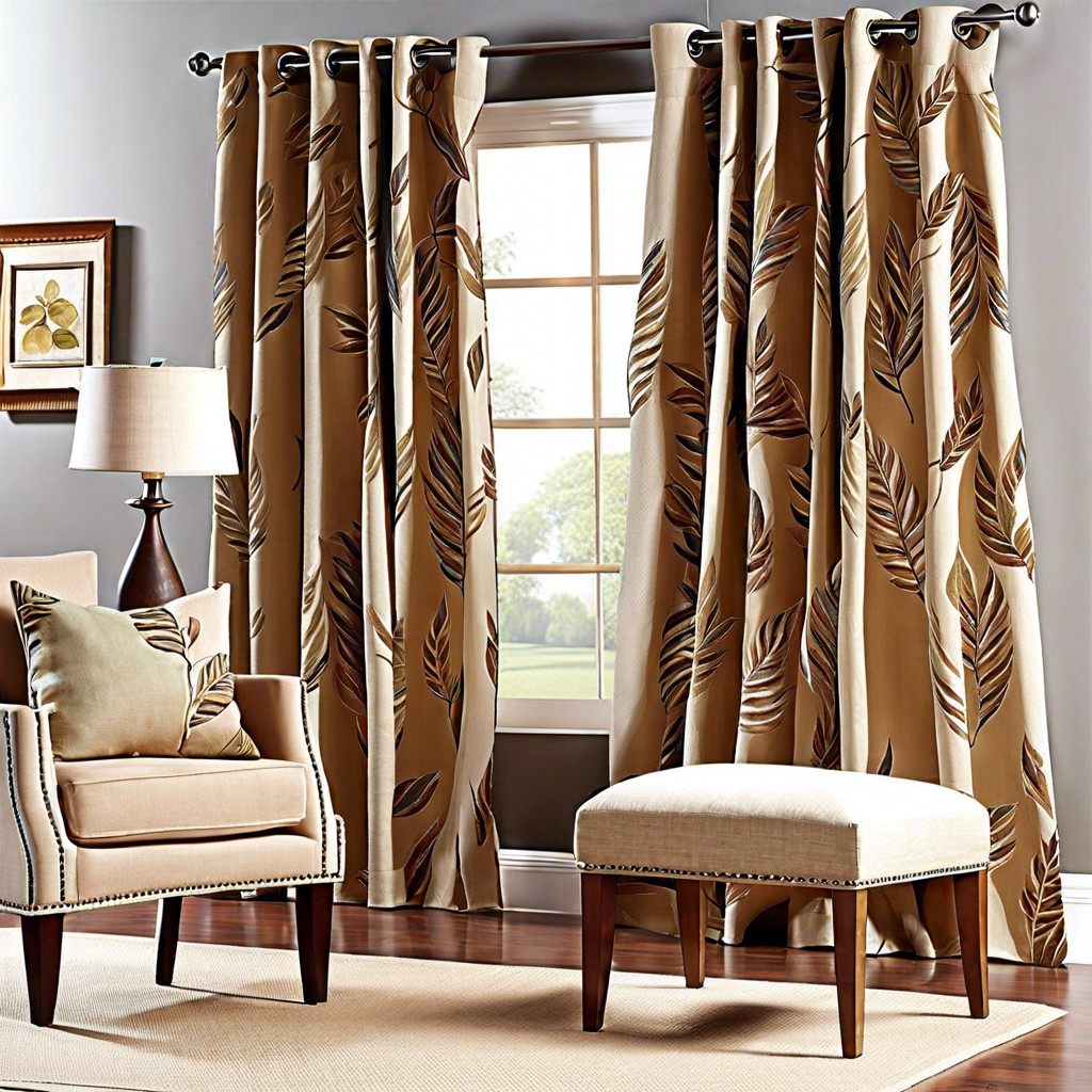 linen curtains with leaf patterns