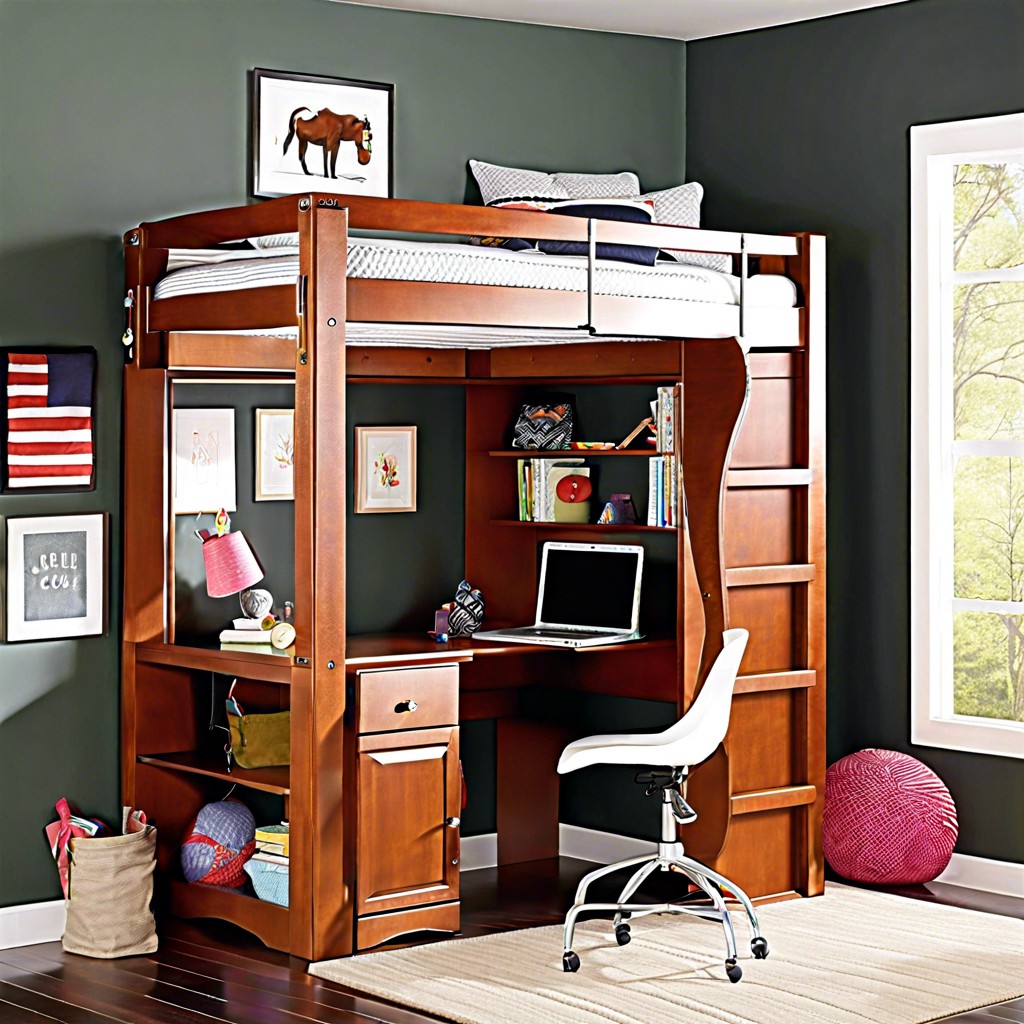 loft bed with a desk underneath