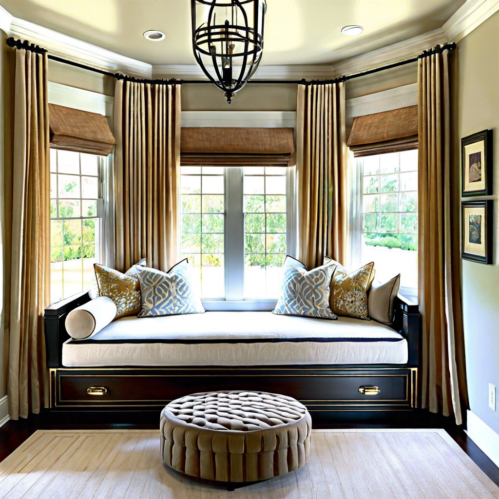 luxurious daybed surrounded by sheer drapes