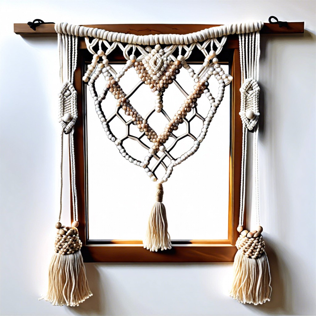 macrame window hanging with subtle color beads