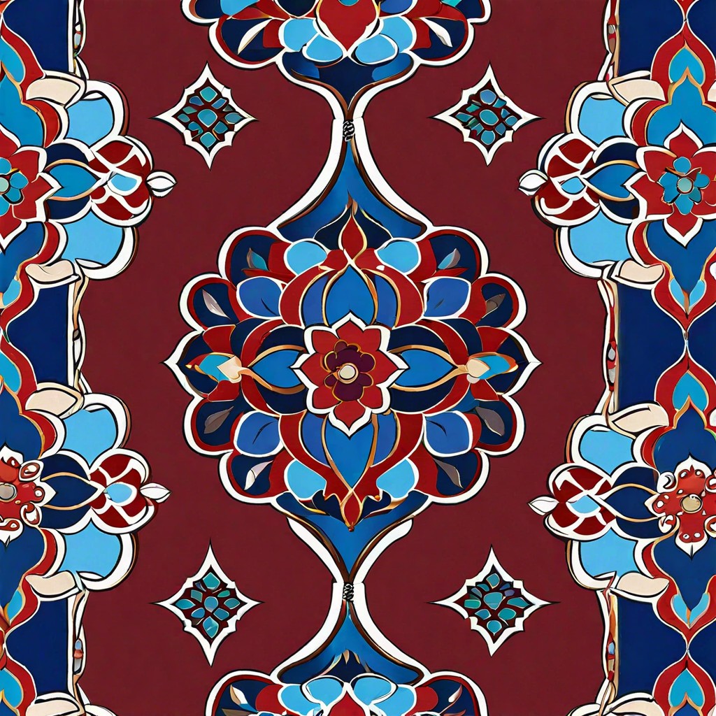 moroccan print curtains with deep reds and blues