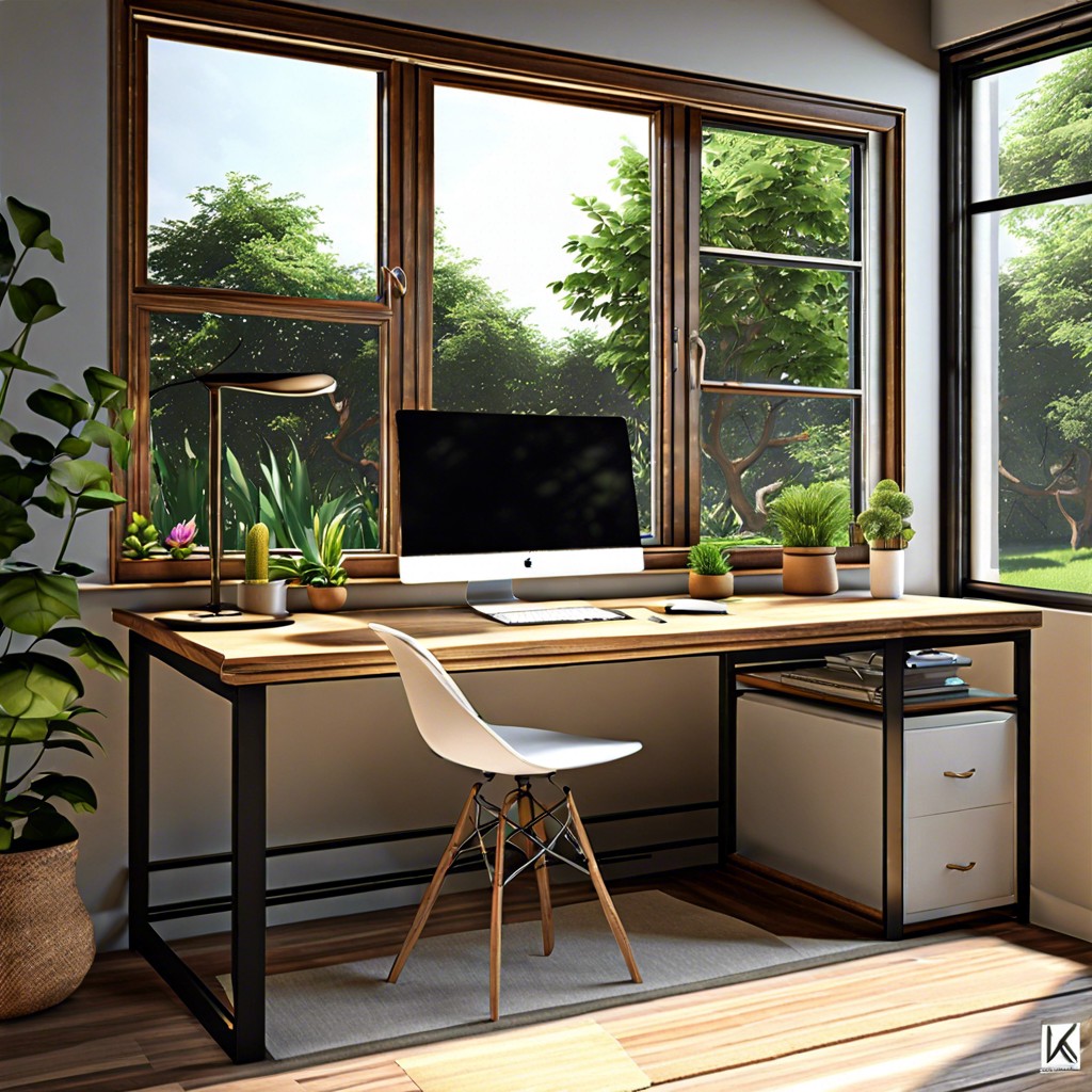 nature inspired position the desk to face out of a garden window with a natural wood surface and greenery on the sill