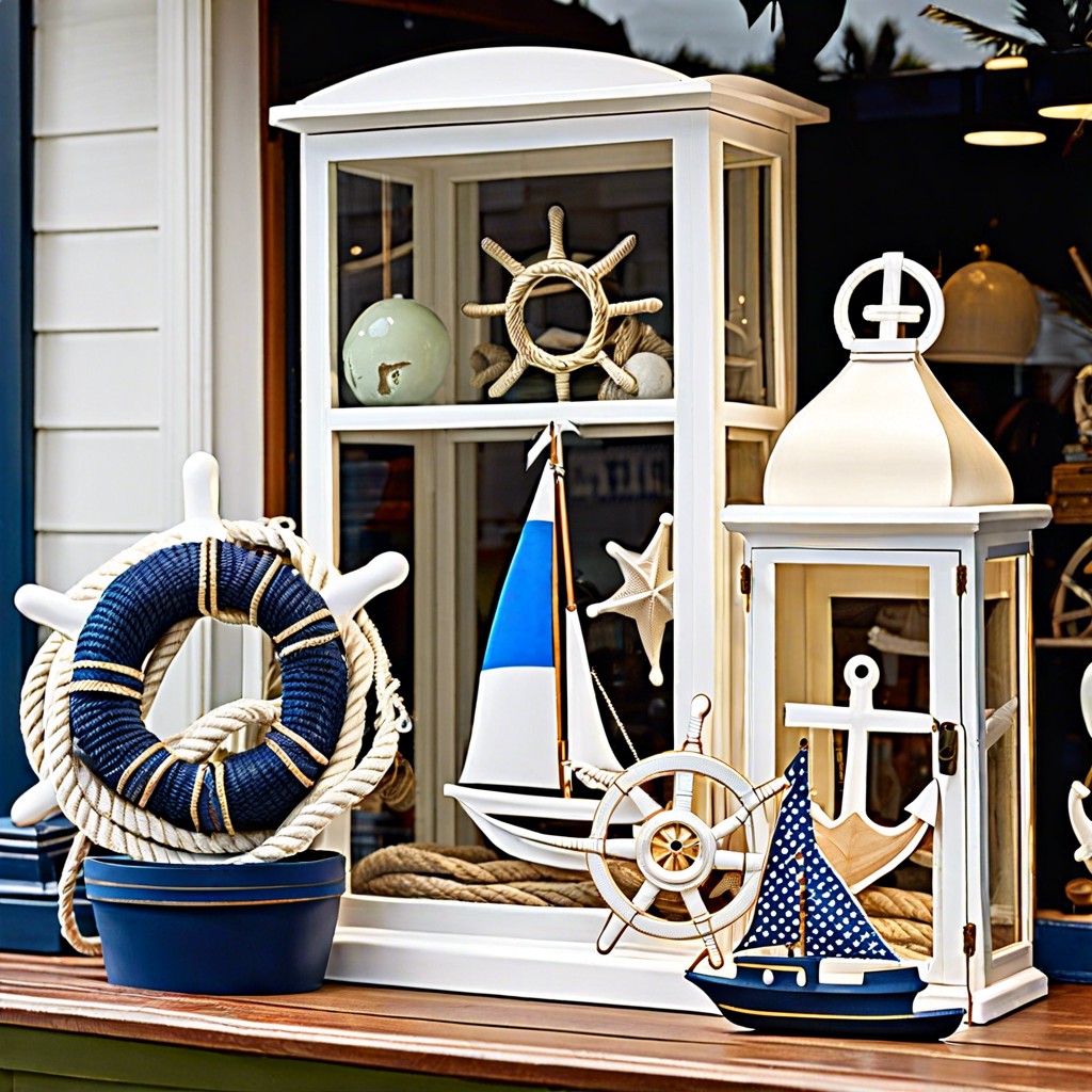 nautical theme with ropes anchors and a wooden wheel steering backdrop