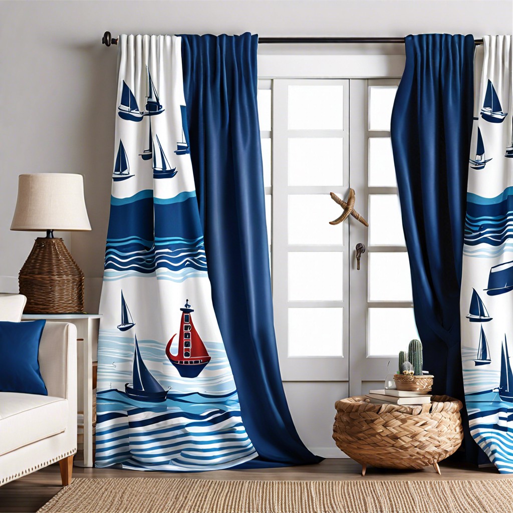 nautical themed blue and white striped curtains