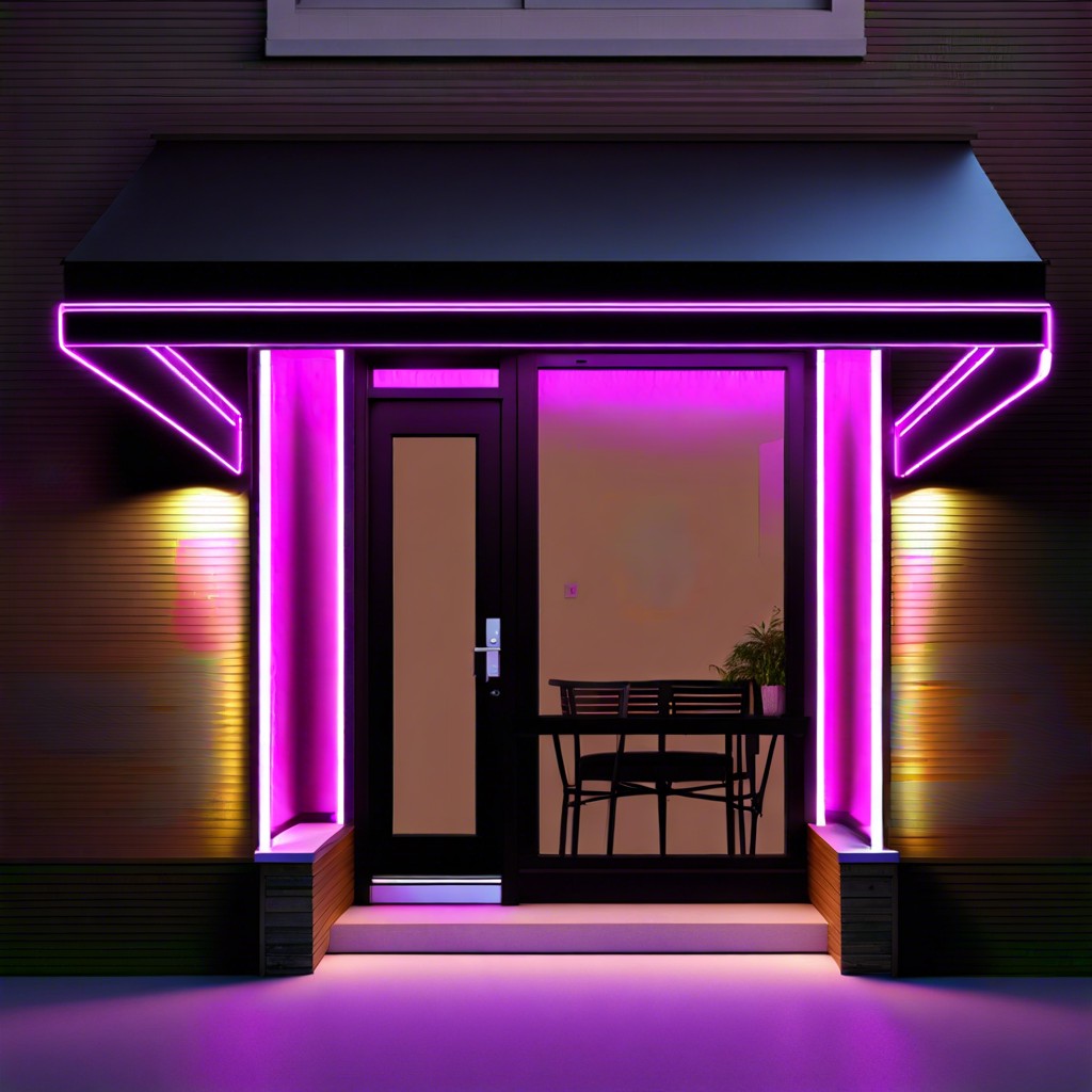 neon edge lit aluminum awnings for a modern vibrant touch