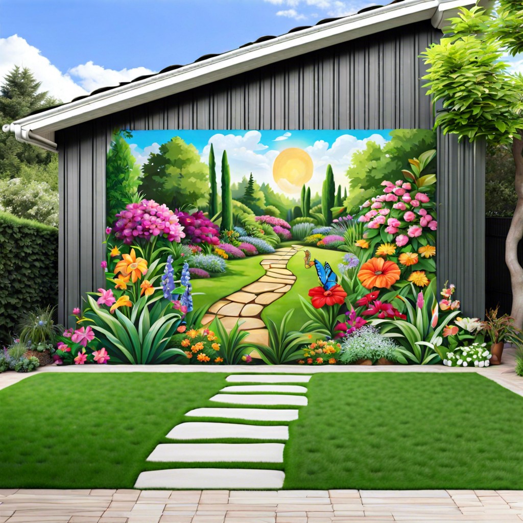 peeking garden mural extending outdoors