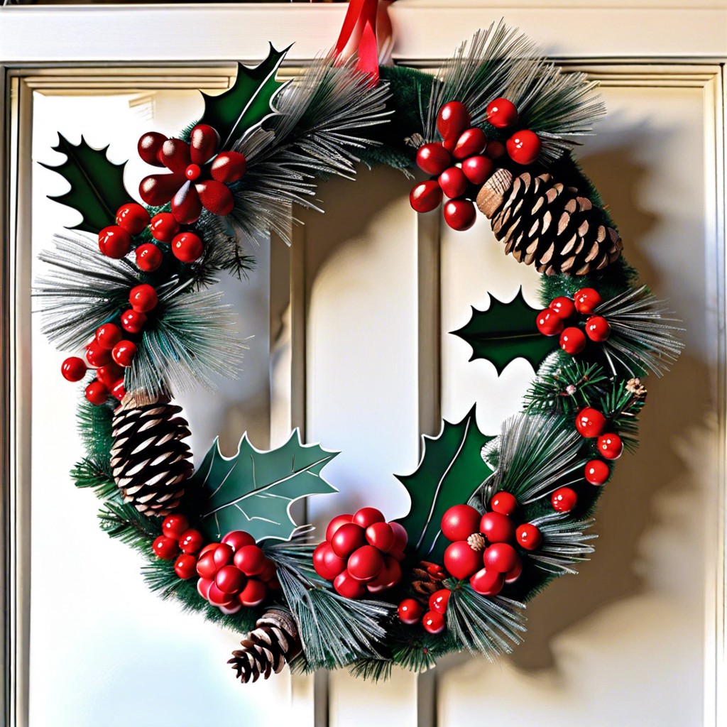 pinecone and holly wreath