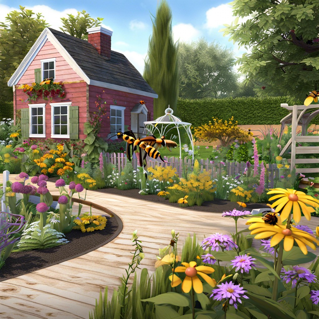 pollinator focused garden with bee balm coneflowers
