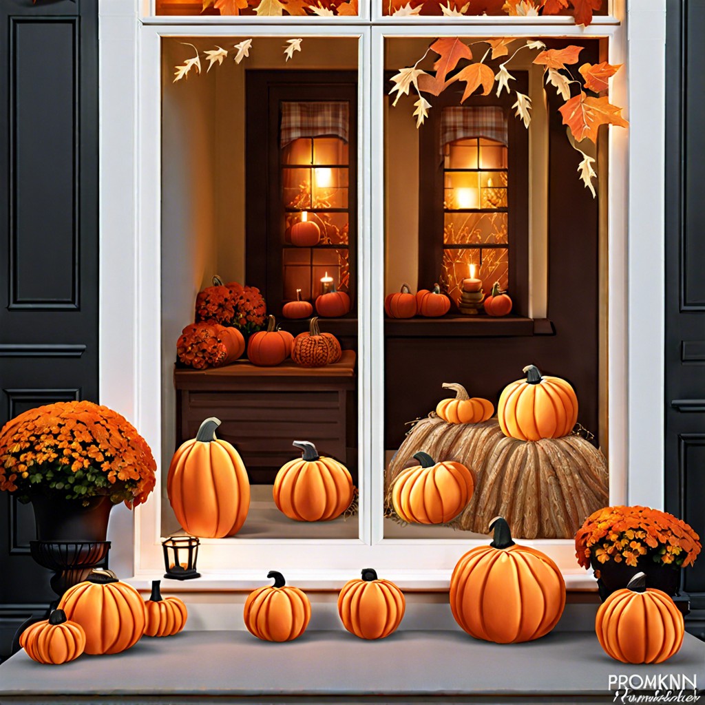 pumpkin patch paradise arrange various sizes and colors of pumpkins with warm lighting