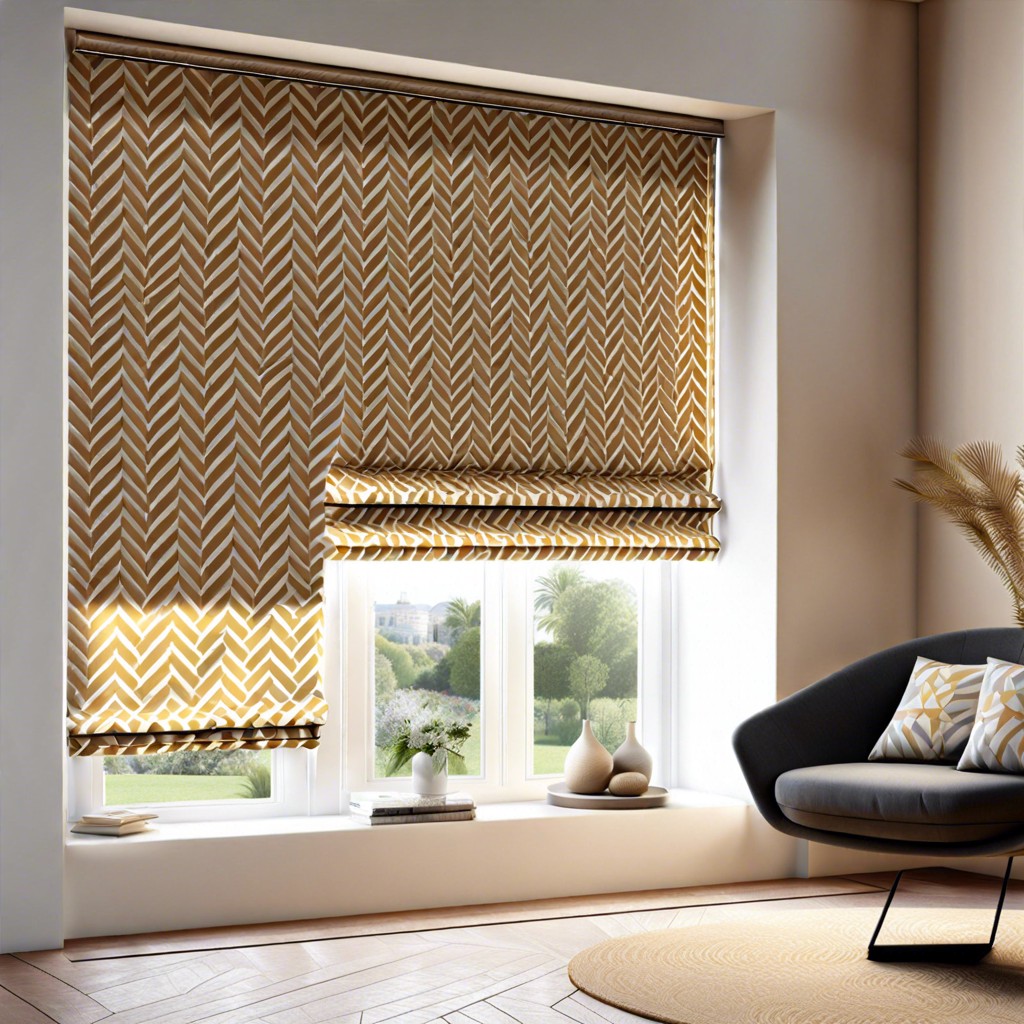 roman blinds with bold geometric patterns