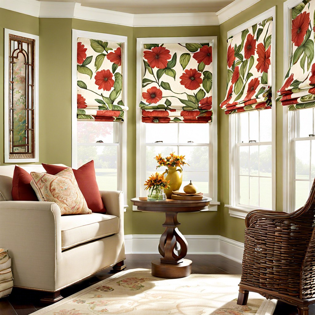 roman shades with a floral pattern