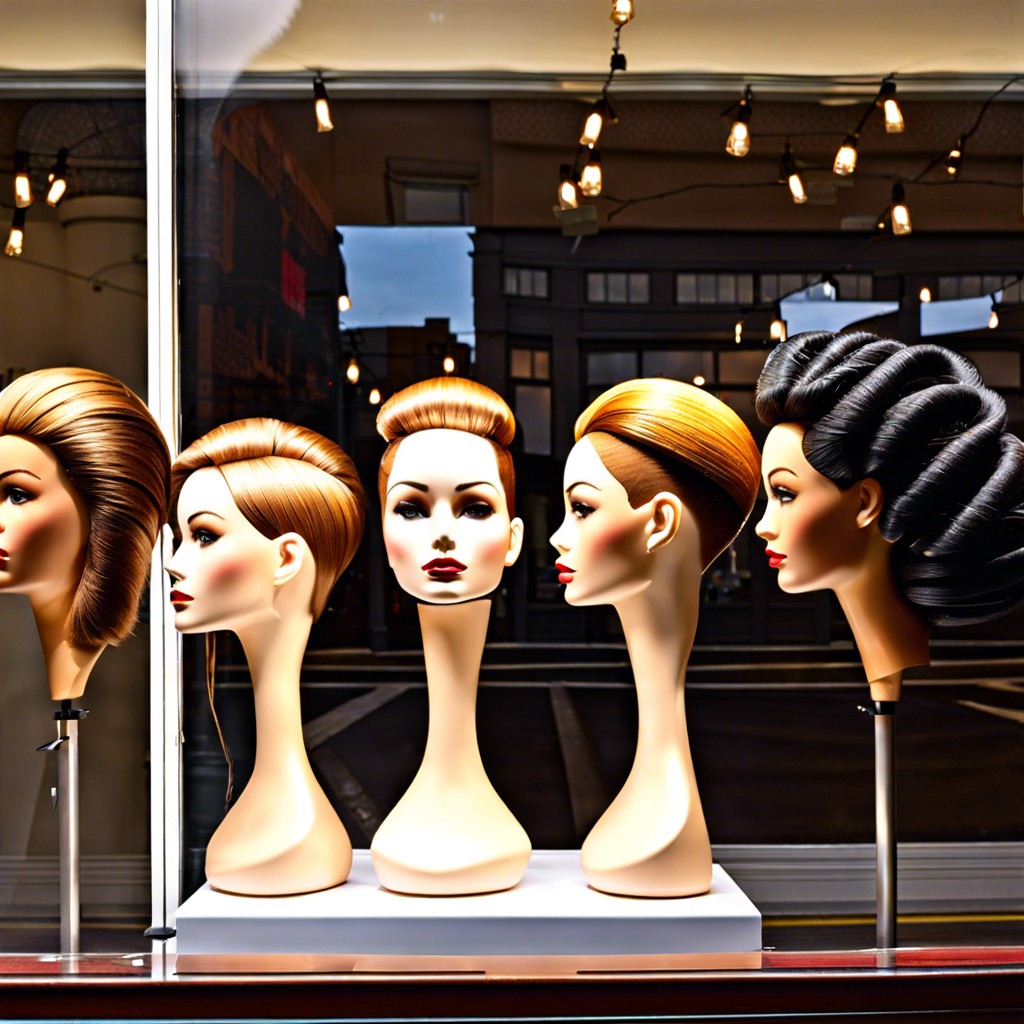 rotating mannequin heads showing various styles