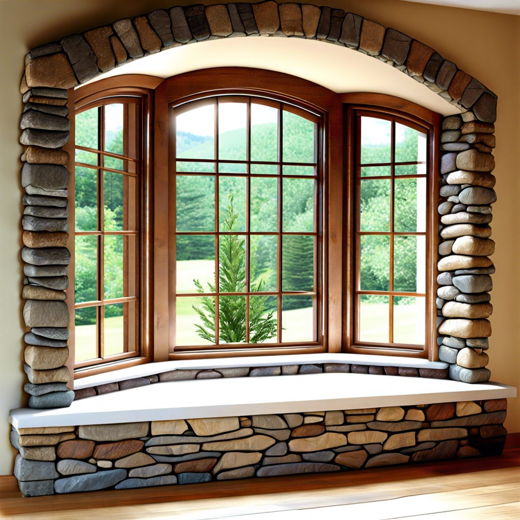 rustic stone trim with deep wooden sills