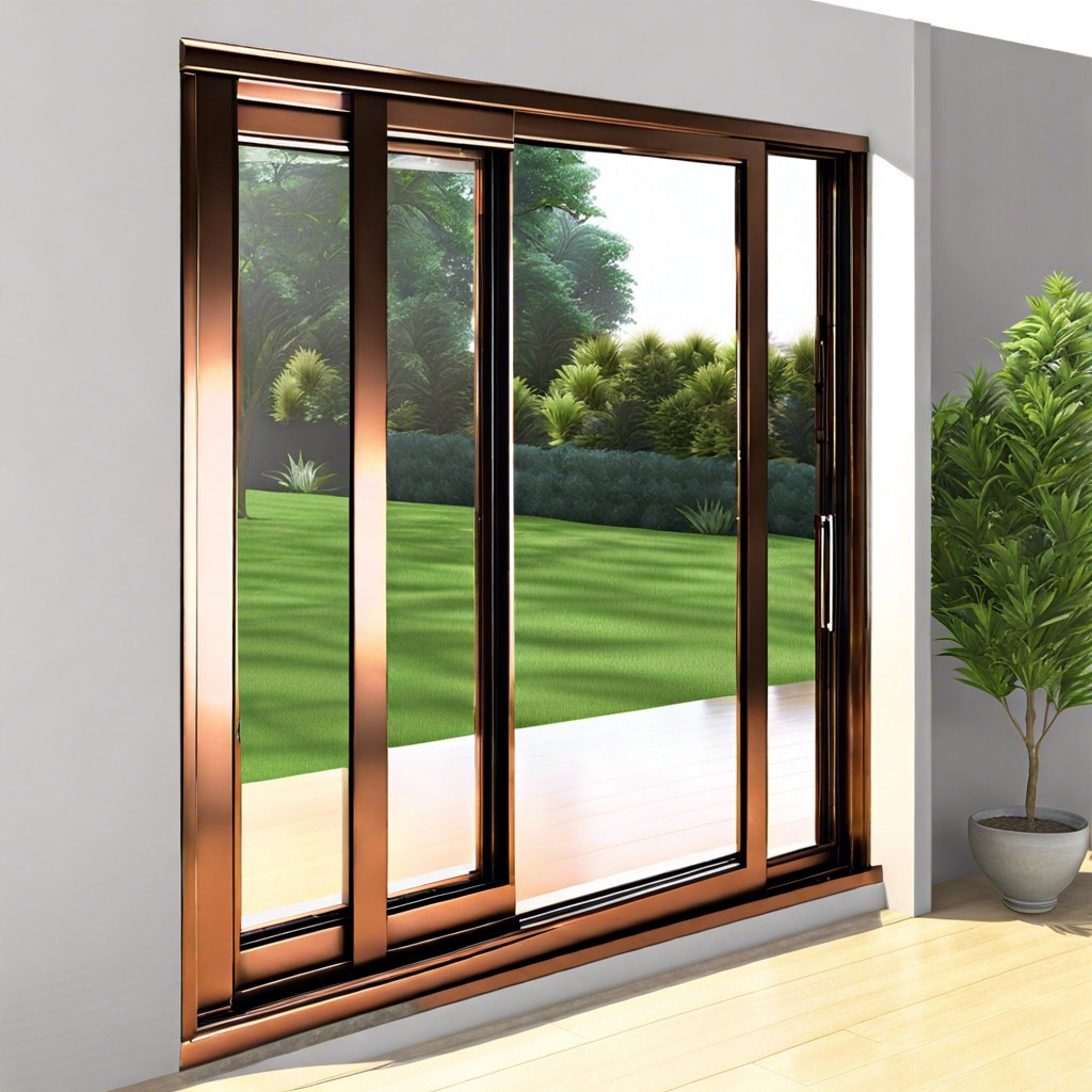 sliding aluminum windows with a bronze mirror finish