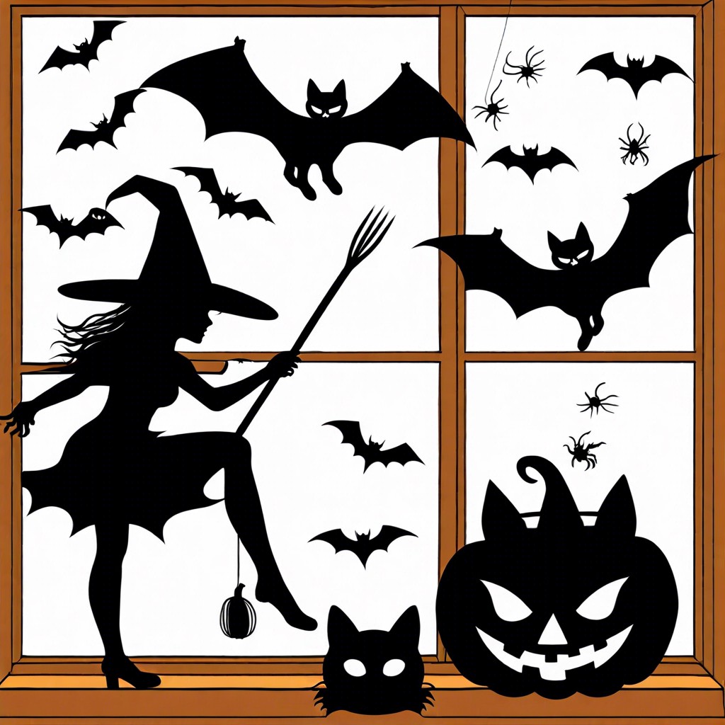 spooky silhouettes witches bats and cats