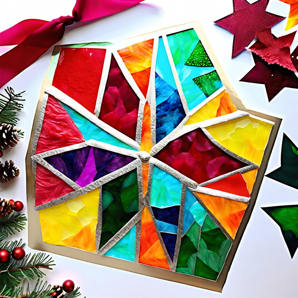 stained glass effect use colored tissue paper cutouts to mimic stained glass artwork