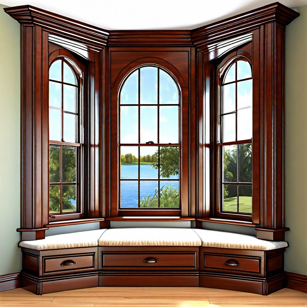 stained wood trim with built in window seat